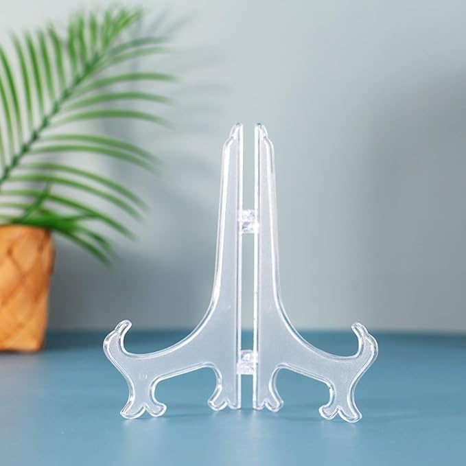 Artliving 8 Inch Clear Plastic Easels or Stand/Plate Holders to Display Pictures or Other Items at Weddings, Home Decoration, Birthdays, Tables (6 Pack)