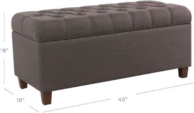 Homepop Home Decor | Tufted Ainsley Button Storage Ottoman Bench with Hinged Lid | Ottoman Bench with Storage for Living Room & Bedroom, Charcoal Gray 18x40x18 inches