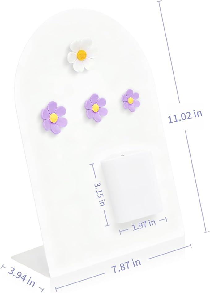 Desk Magnetic Message Board, Metal Bulletin/Memo Board with Magnetic Pen Holder and Flower Pins with Stand, Souvenir/Photo Display Board for Home, Office, Dormitory, Apartment, 8 * 11Inch (White)