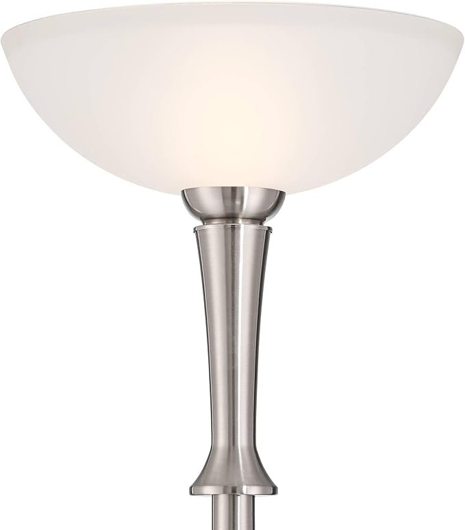 Possini Euro Design Burbank Modern Art Deco 70" Tall Standing Floor Lamp Large Torchiere Foot Dimmer Switch Silver Metal Brushed Nickel Finish Living Room Bedroom House Reading Office Home Decor