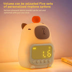 Capybara Alarm Clock with Night Light for Kids, Cute Toddler Alarm Clocks for Bedrooms Ok to Wake Clocks for Girls and Boys, Rechargeable Silicone Animal Tabletop Lamp for Kid