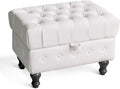 Artechworks Coffee Table Ottoman with Storage,Button Tufted PU Leather Upholstery Footstool Bed Ottoman for Living Room, Home Office, Space-Saving Storage Toy Box Stool, White
