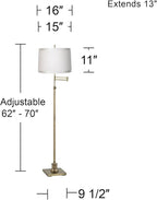 360 Lighting Westbury Swing Arm Floor Lamp Adjustable Height Standing 70" Tall Antique Brass Off White Ribbon Trimmed Fabric Drum Shade Decor for Living Room Reading House Bedroom Home