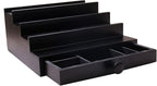 Black Cologne Organizer for Men - 4 Tier Wooden Perfume Display Stand with Drawer and Hidden Compartment for Organizing and Storing, Cologne Holder Shelf for Dresser