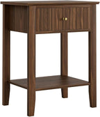 Fluted Nightstand, Farmhouse Night Stand with 1 Drawers, Mid Century Modern Side Accent Table,Bedside End Table for Bedroom, Living Room, Brown
