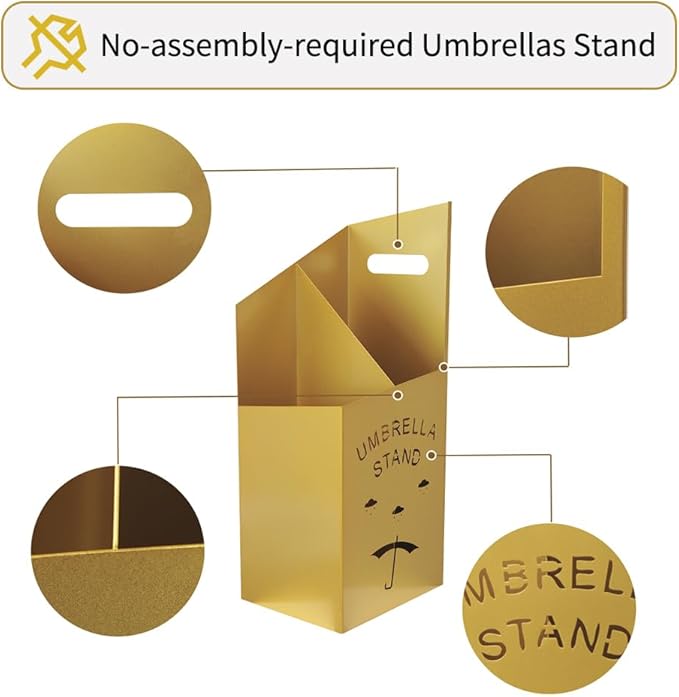 Detachable Base Umbrella Stand - Elegant Raindrop Design, Water Collection Tray, Gold/Black Finish, Durable Home & Office Organizer