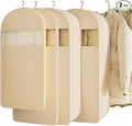 2 Packs Gusseted Garment Bags for Hanging Clothes Suit Bags for Open Closet Storage, Side Clear Clothing Cover for Coat, Dress, Jacket, Shirt, Fur Wardrobe Protector, (ecru, 52 inch)