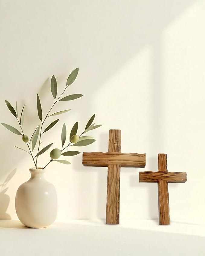 Handcrafted Olive Wood Wall Cross – 6 Inch Cross from the Holy Land | Christian Wooden Cross for Home, Church, Baptism, or Memorial Gift
