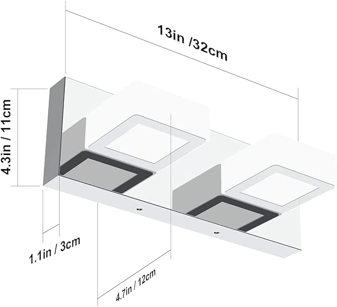 Ralbay Modern Chrome Vanity Light 2 Light Acrylic Stainless Steel Chrome Bathroom Lighting Fixtures Modern LED Vanity Light for Bathroom (Natural White Light 4500K)
