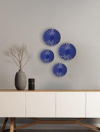ITrixgan Deep Blue Wall Art Round Metal Modern Accent Sunburst Hanging Decor Above Bed TV for Home Office Bedroom Living Room Set of 4