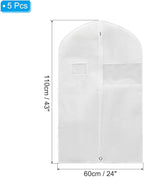 PATIKIL 43" Garment Bag, 5 Pack Breathable Suit Bag for Storage Hanging Clothes Dustproof Garment Covers for Suits Coats Dresses, White