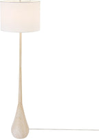 Globe Electric 65" Floor Lamp, Wood-Toned Finish, White Cotton Shade, Japandi Style, E26 Base, On/Off Rotary Switch, 5-Ft Cord, 52112