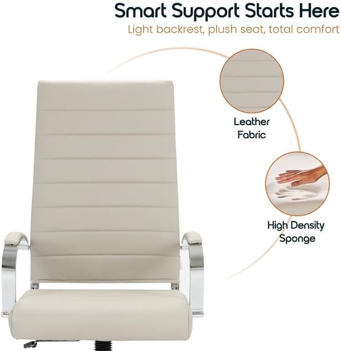 LeisureMod Benmar Modern High Back Leather Office Chair with Adjustable Height, Swivel Base, Ergonomic Design for Home Office, Study, or Workspace(Tan, Set of 2)