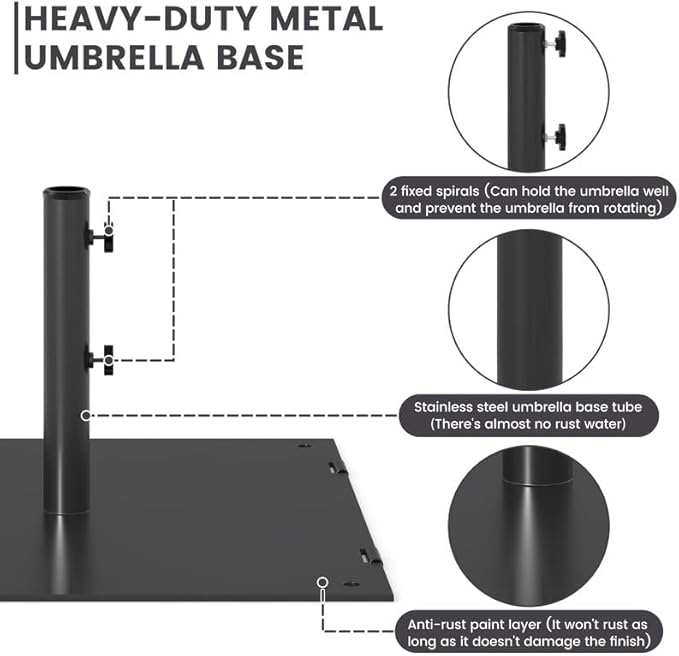 Sundale Outdoor Umbrella Base 40lbs with Stainless Steel Umbrella Tube, Heavy Duty Square Steel Umbrella Stand with Roller, Black