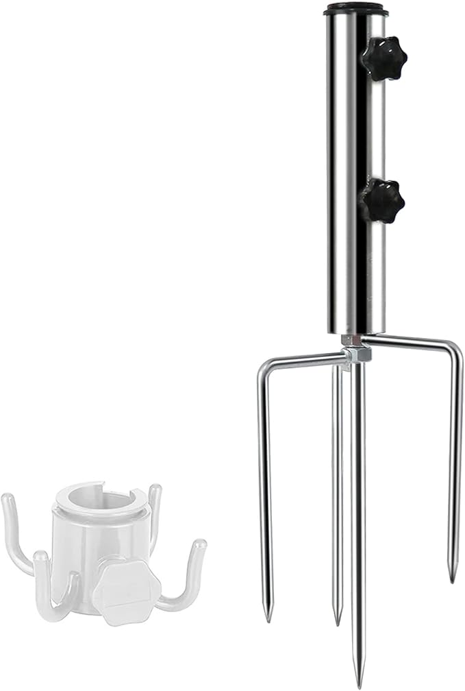 Beach Umbrella Sand Anchor with 4 Legs, Removable & Adjustable Heavy Duty Metal Sun Holder, Outdoor Umbrella Stand Steel Anchor for Beach Grass Sand