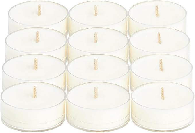 PartyLite Set of 12 Tea Lights Candles, Cedarwood & Vanilla Scent, Aromatherapy Scented Candles Gift Set, Up to 4 to 6 Hours Burn Time