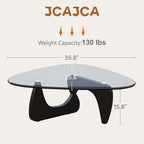 Coffee Table for Living Room Mid Century Modern Center Small Table with Glass Top and Wood, Black Transparent