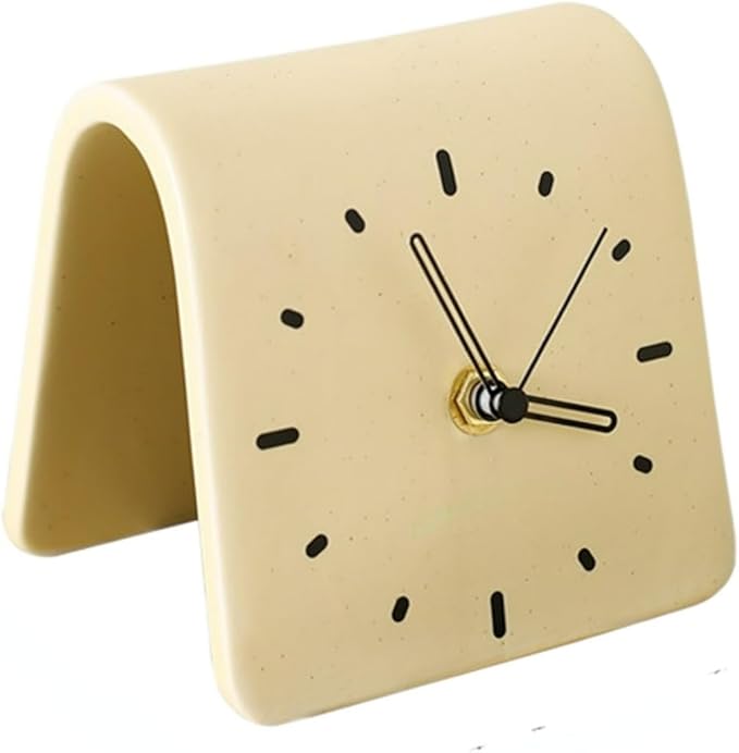 Creative Ceramic Tabletop Clock Simple Desk Alarm for Home Decor Living Room Bedside Silent Quartz (Creamy Beige)