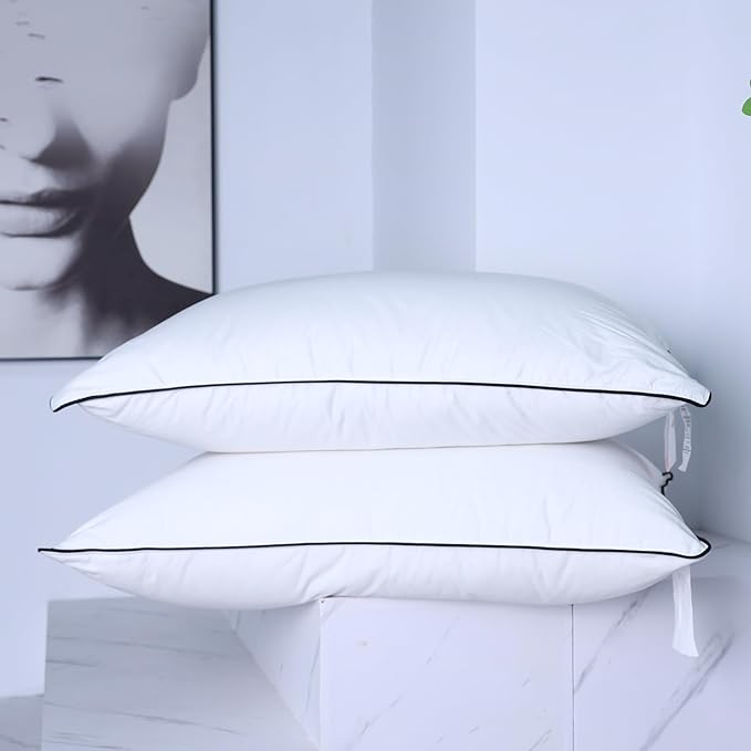 Luxury Down Fiber Pillows Queen Size, Bed Pillows for Sleeping, Pillow for Back, Stomach or Side Sleepers