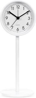 QIYAODECO® 3.2" Analog Alarm Clock,Small Retro Desk Clock Battery Operated,Slient Metal Table Clock with Light for Living Room Decor,Bedroom,Bedside,Shelf (White)