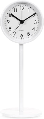 QIYAODECO® 3.2" Analog Alarm Clock,Small Retro Desk Clock Battery Operated,Slient Metal Table Clock with Light for Living Room Decor,Bedroom,Bedside,Shelf (White)