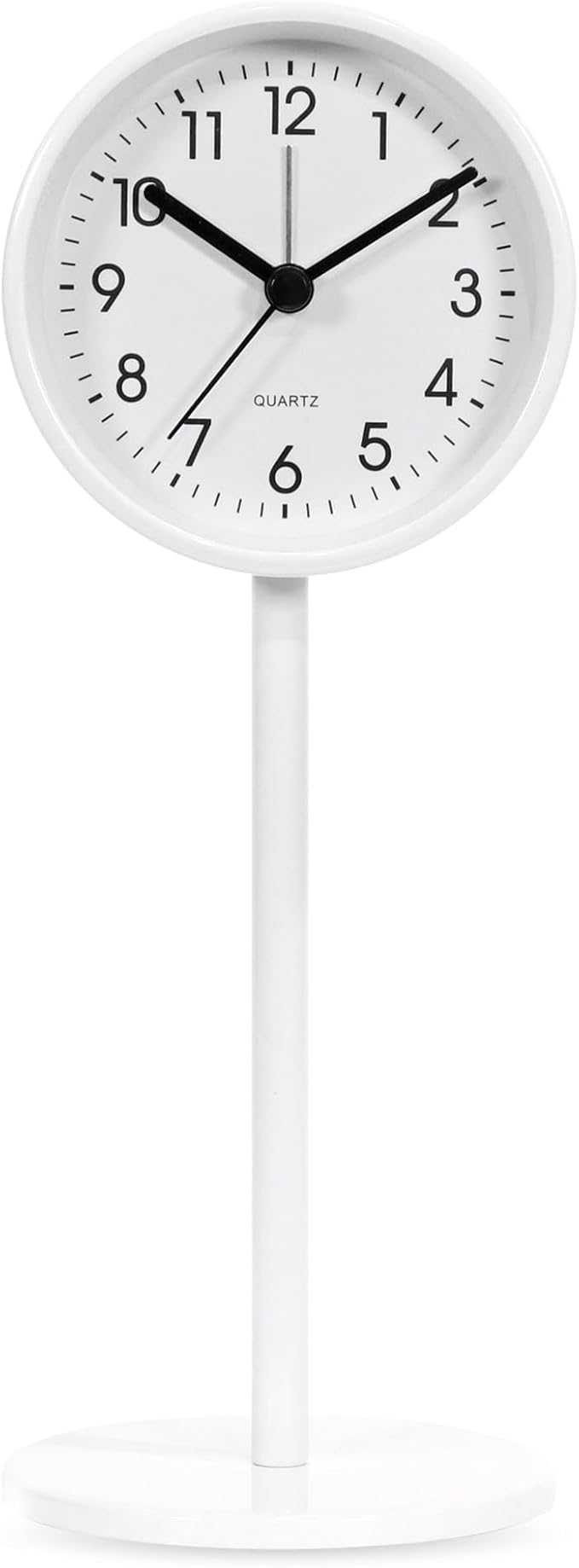 QIYAODECO® 3.2" Analog Alarm Clock,Small Retro Desk Clock Battery Operated,Slient Metal Table Clock with Light for Living Room Decor,Bedroom,Bedside,Shelf (White)