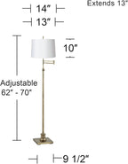 360 Lighting Westbury Modern Swing Arm Floor Lamp Adjustable Height Standing 70" Tall Antique Brass White Hardback Drum Shade Decor for Living Room Reading House Bedroom Home