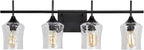 Modern Glass Vanity Light Fixture,4 Light Industrail Black Metal Vanity Light for Bathroom Bedroom Living Room
