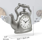 Presentime & Co. 11" Teapot Clock, Silent Non Ticking, Modern Farmhouse Style, Wall & Mantel 2 in 1 Clock, Desk & Shelf, Steel Silver Finish (Wall Deocration/Home Decoration/Tabletop Décor)