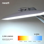 Neatfi XL Nail Desk Lamp with Clamp, 2200 Lumens, 20-Inch Wide Head, Dimmable 4 Levels, 6500K, LED Task Light for Manicure Table, Crafts, Workbench, Office (Non-CCT with Base, White)