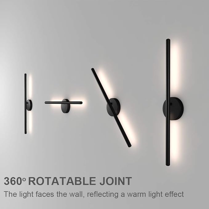 Aipsun 28in Modern Black Wall Sconce Rotatable 360° LED Black Wall Light Fixtures for Bedroom Living Room Hotel Hallway Corridor Warm White 3000K