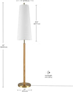 Globe Electric 61000173 63" Floor Lamp, Matte Brass, Wood Toned Accent, Long White Fabric Shade, in-Line On/Off Foot Switch, 6.7-Foot Clear Cord, 1-Light, 60W E26/Medium Base Bulb