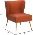 Thia Armless Velvet Accent Chair for Living Room, Elegant Seat with Nailhead Trim, Gold Metal Legs and Comfortable Curved Back, 28" D x 25" W x 29.5" H, Orange Red