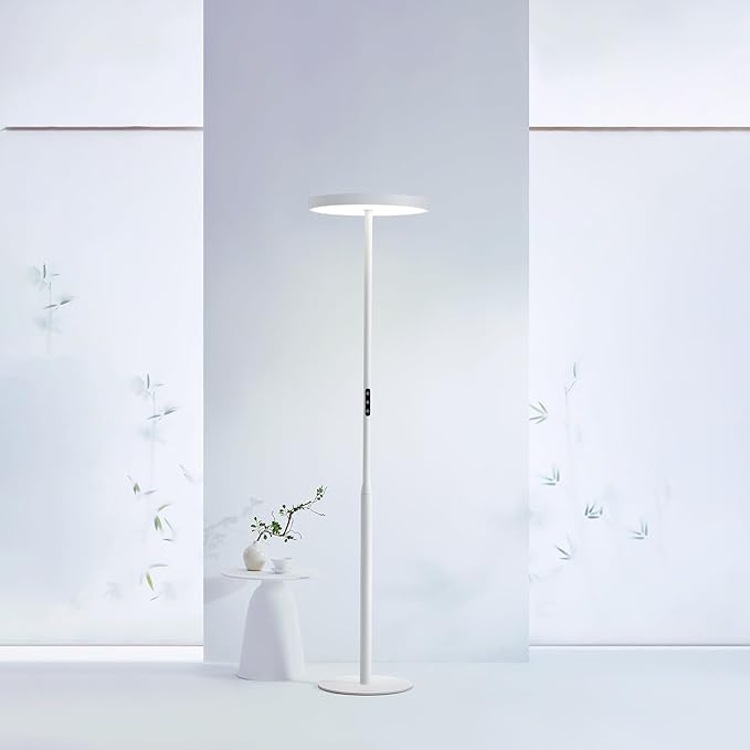 Floor Lamp Modern - Motion Sensor, Full Spectrum Standing Light for Bedroom, Living Room & Office - Double-Sided Illumination, 36000+h Lifetime, 7200LM, 4000K, White Floor Lamp, Natural Daylight