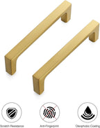 Ravinte 10 Pack Solid 3-3/4 Inch Square Cabinet Handles - Brushed Brass Pulls for Kitchen Drawers and Cabinets - Hardware