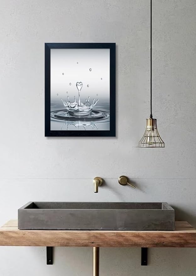 Framed Bathroom Wall Art Heart Water Drop Splash Canvas Print Artwork Bathroom Pictures Wall Decor Modern Painting for Home Office Decoration