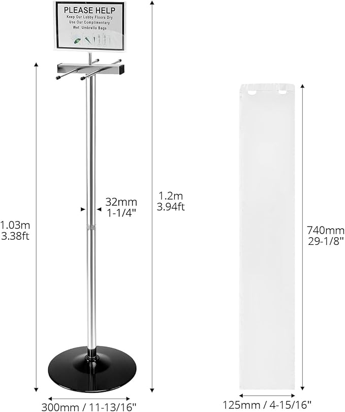 QWORK Umbrella Holder for Entryway, Stainless Steel Umbrella Bag Wrapper Station with Customizable Sign – 200 Long Bags Included, for High Traffic Areas