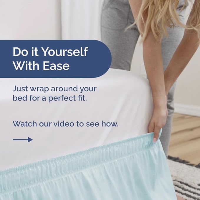 Wrap Around Dust Ruffle Bed Skirt - Ice Blue - Twin/Twin XL Size Beds w/ 12 Inch Drop - Easy Fit Elastic Strap - Adjustable Pleated Bedskirt w/Brushed Fabric - Wrinkle Free - Women, Men, Kids & Teens