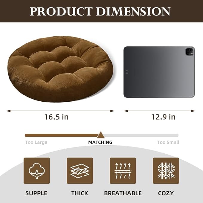 Meditation Floor Pillow Set of 2 Large Round Floor Cushions for Adults Tufted Corduroy Floor Seat Pillows Cushion for Living Room,Wine Red 16.5" Lx16.5 Wx3 H
