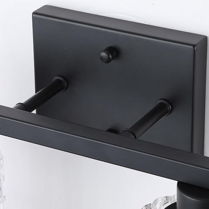 2 Light Matte Black Bathroom Vanity Light Over Mirror, Modern Vanity Lighting with Crystal Glass Shade, Wall Mount Bathroom Light Fixtures, E26 Base