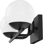 Ralbay Black Mid Century Modern 2-Light Bathroom Vanity Light Fixtures with Matte Black Milky Glass Globe