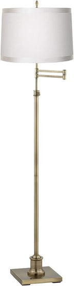 360 Lighting Westbury Swing Arm Floor Lamp Adjustable Height Standing 70" Tall Antique Brass Off White Ribbon Trimmed Fabric Drum Shade Decor for Living Room Reading House Bedroom Home