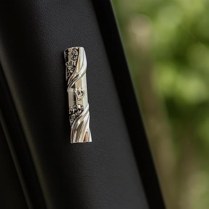 My Daily Styles Metal Nickel Car Mezuzah with Jerusalem Theme Travelers Prayer Scroll Jewish Hoshen Mezuza from Israel 2.5"