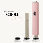 SURI Mezuzah for Door – 3.8 Inch Pink Aluminum Mezuza Holder with Printed Scroll, Contemporary Shin Design, Fits a 3 Inch Scroll, Self-Stick Adhesive, Gift Box Included