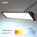 Neatfi Ultra Desk Lamp – 3,500 Lumens, 45W LED, 26-Inch Wide Shade, 5 Brightness Levels, Clamp Mount, Shadow-Free, Non-Flickering Light (Non-CCT with Clamp, Black)