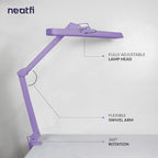 Neatfi Task Lamp – 2,500 Lumens, 30W, 22-Inch Wide Shade, 4 Brightness Levels, Eye-Caring Light, Clamp Mount, LED Task Light for Manicure Table, Crafts, Workbench, Office (Non-CCT, Lavender)