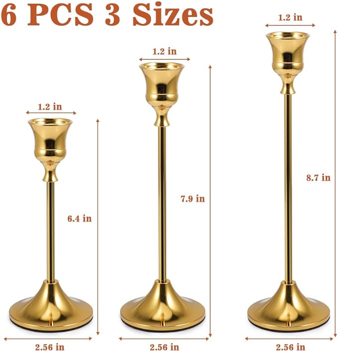 Candlestick Holders, Taper Candle Holders Brass Gold Candlestick Holder Candle Stick Holders kit Classic Decorative Candle Stick for Christmas, Fireplace Wedding Party Dinner Tables Décor