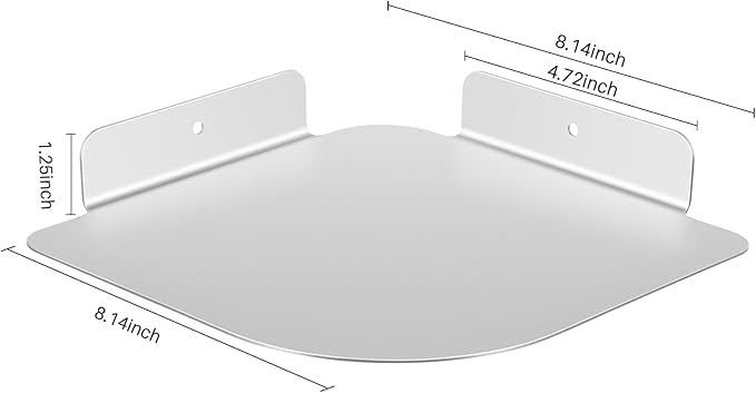 8" Floating Corner Shelf, Metal Corner Shelf Wall Mount for Wall Storage, for Smart Home, Speakers, Internet Router, Security Camera - for Bathroom, Kitchen, Bedroom, and Living Room (Silver)