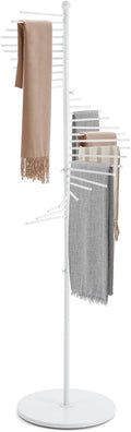 DYRABREST 67" Freestanding Scarf Organizer, Metal Spiral Scarf Holder with 30 Rods, Commercial Hijab Organizer Belt Pants Hanger for Clothing Store Home, Space Saving Shelves (White)