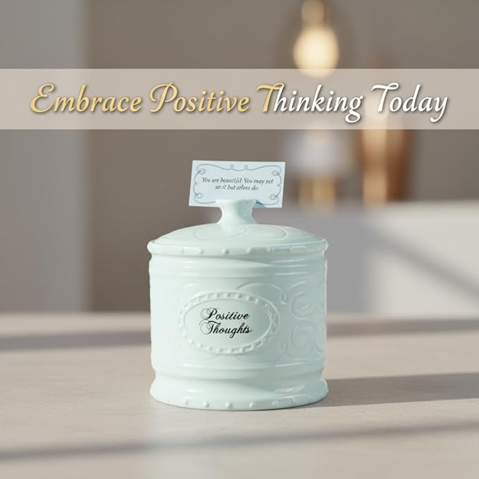 Young's 6.25" Ceramic Jar with 365 Positive Thoughts, White